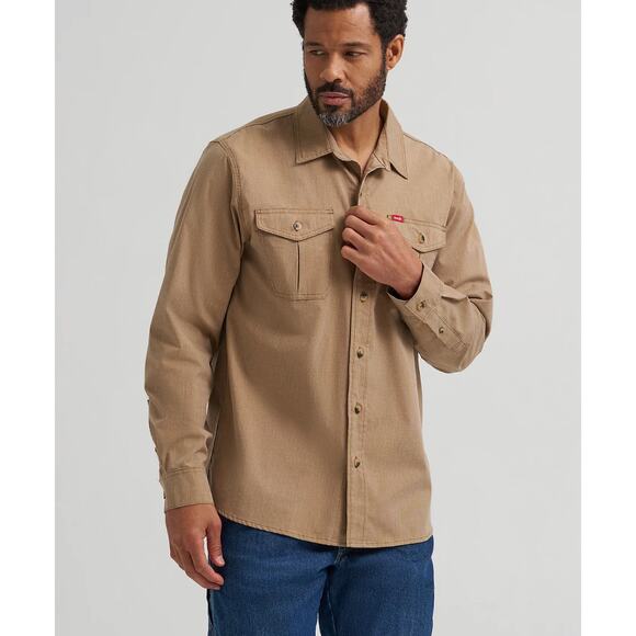 Wrangler brown khaki long sleeve button up shirt - Picture 1 of 4